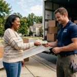 Customer tipping a mover in cash after a local move